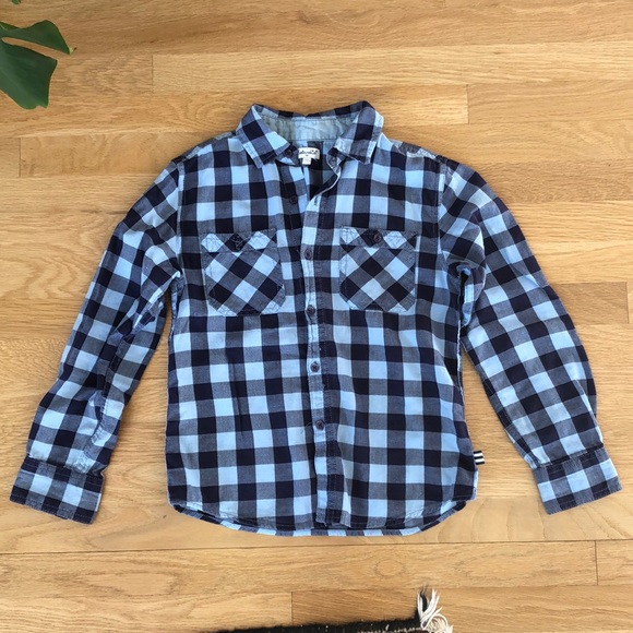 SPLENDID kids blue check shirt size 10 with pockets button down elbow patches - Picture 2 of 16